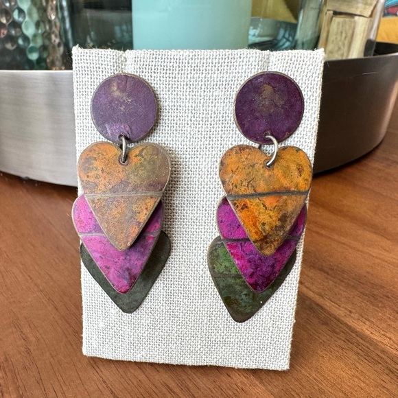 Vintage Multicolor Heart Drop Earrings - Picture 5 of 10